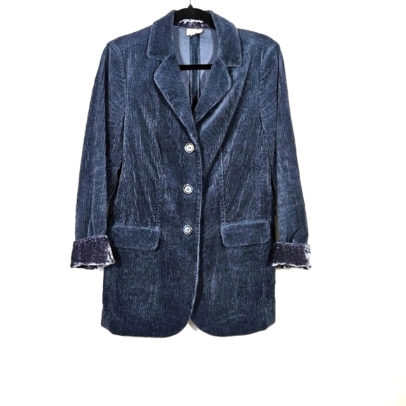 J.Jill Women's Blue Corduroy and Velvet Cuffs Oversized Long-line Jacket XSP - Picture 1 of 12